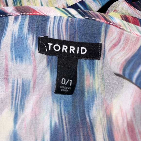 Torrid Size 0/1 L/XL Duster Open Front Cardigan Colorful Sheer Ikat Chiffon - Picture 4 of 5